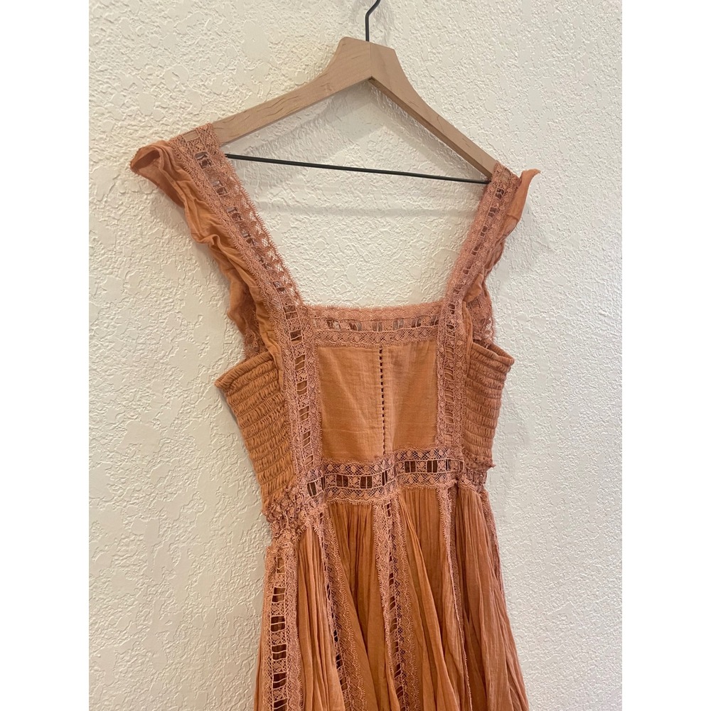 Free People FP One Verona Mini Dress Orange Boho Fairy Beach Crochet Lace Small - Picture 3 of 9